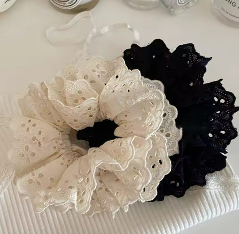 Fashionable Trendy Lace Hollow Hair Band Girls High Elasticity Rubber Band Sweet Hair Rope Retro Head Accessories