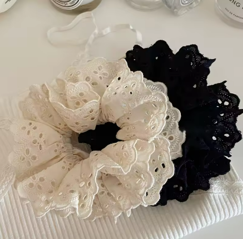 Fashionable Trendy Lace Hollow Hair Band Girls High Elasticity Rubber Band Sweet Hair Rope Retro Head Accessories