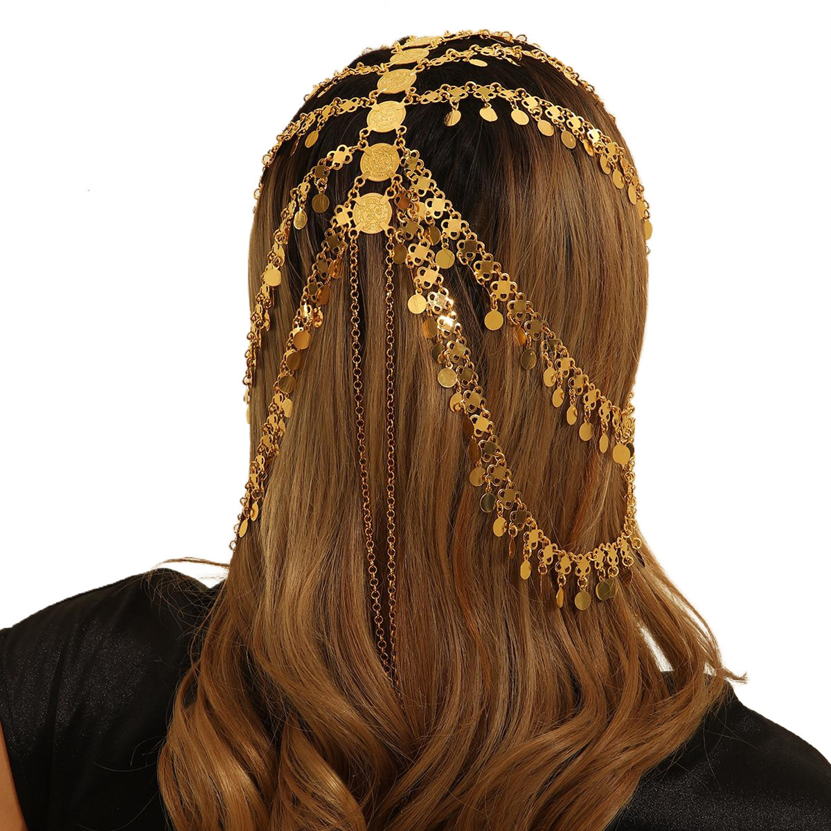 Gold Alloy Coin Tassel Headband Hair Chain