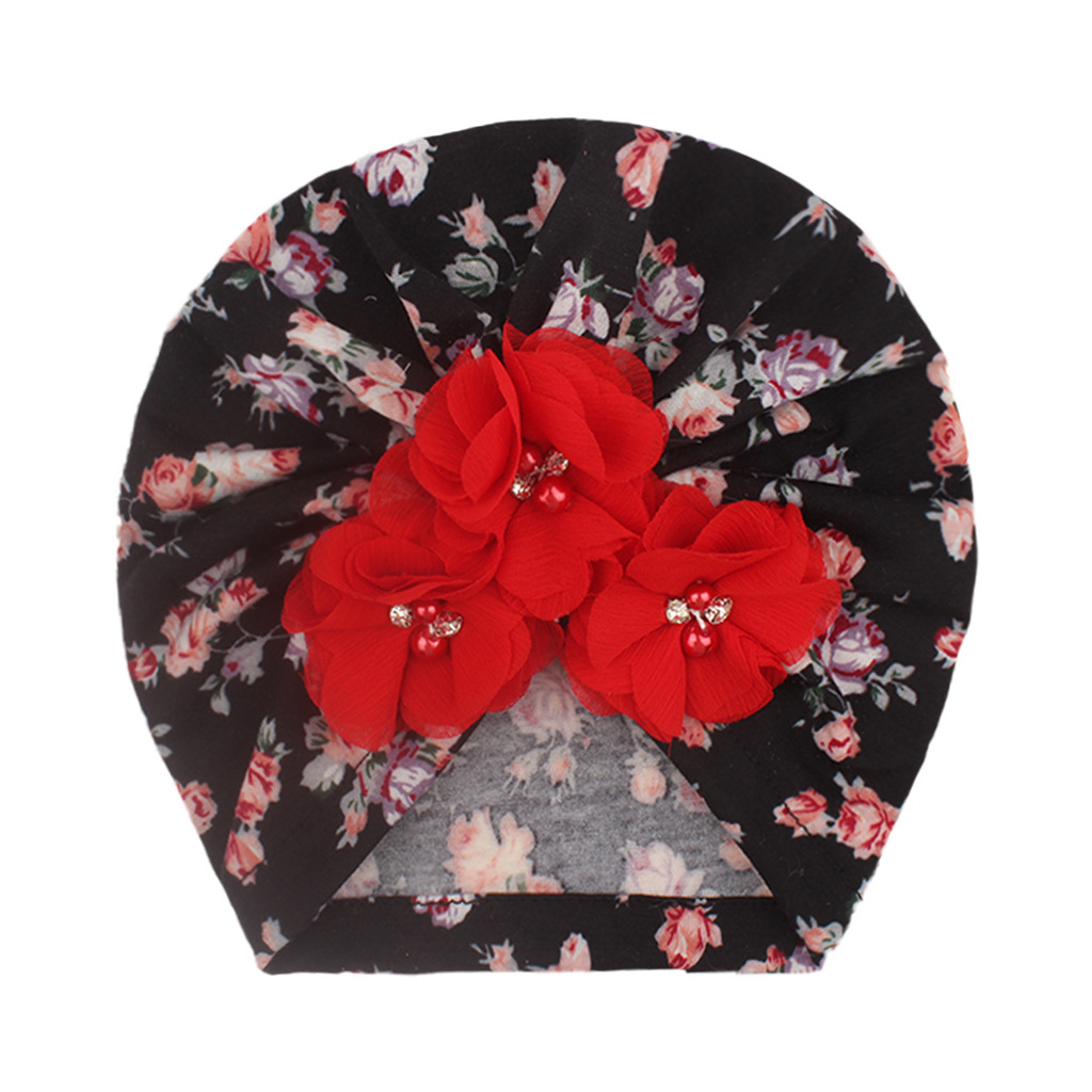 Cute Printed Baby Turban Hat with 4 Beads, Cartoon Infant Cap for Toddlers