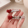 Korean Red 3D Heart Hair Clip, French Vintage Polka Dot Side Bangs Hair Pin for Women