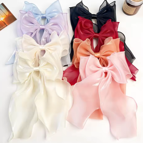 Korean Style Summer Large Mesh Bow Ribbon Metal Hairpin Women Back Head Elegant Colorful Hair Clip Accessories