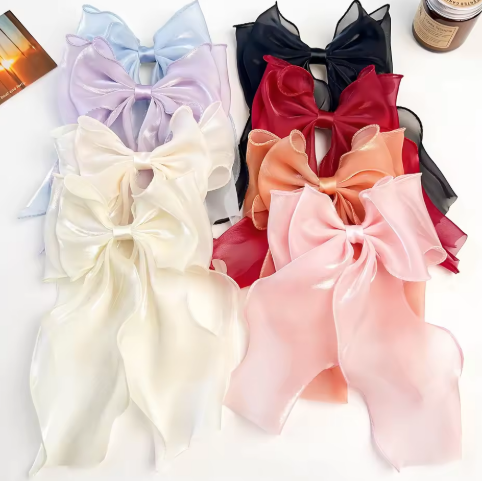 Korean Style Summer Large Mesh Bow Ribbon Metal Hairpin Women Back Head Elegant Colorful Hair Clip Accessories