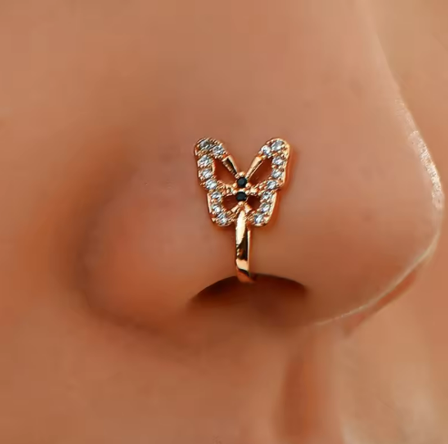 Hot Selling Brass Inlaid Zircon Butterfly Nose Nail Nose Clip Puncture Popular Fashion Personalized Nose Accessories