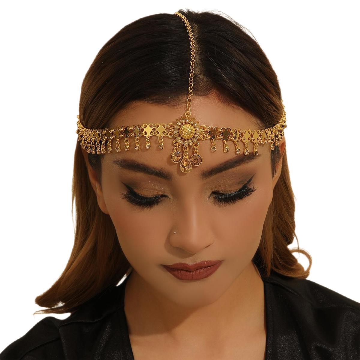 Golden Alloy Rhinestone Daisy Sunflower Water Drop Crystal Tassel Head Chain