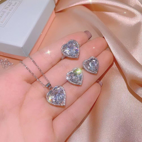 Luxury Heart Zircon Jewelry Set - Necklace, Earrings & Ring