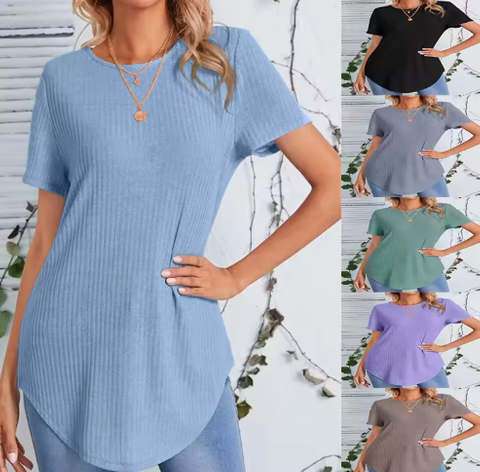 S-3XL Size Spring/Summer European and American New Women's Clothing Back Single Breasted Casual Knitted Loose T-shirt