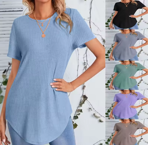 S-3XL Size Spring/Summer European and American New Women's Clothing Back Single Breasted Casual Knitted Loose T-shirt