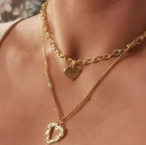 Fashion New Personality Peach Heart Pendant Necklace Two Piece Set Simple Versatile Heart Shaped Necklace