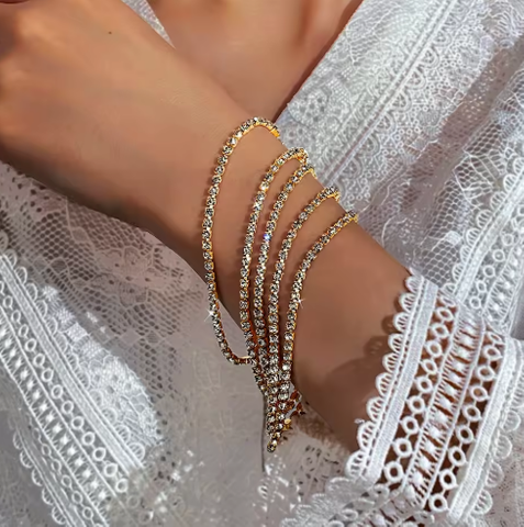 Fashion Full Diamond Light Luxury Bracelet Set Gold Silver Plated Zircon Bracelet 5 Pieces Set Jewelry Gifts for Women