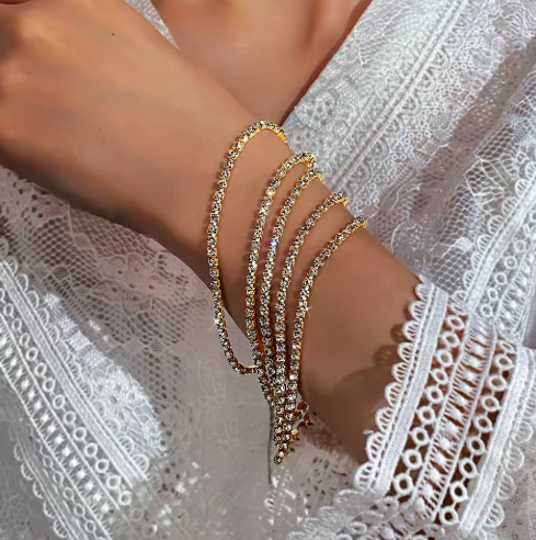 Fashion Full Diamond Light Luxury Bracelet Set Gold Silver Plated Zircon Bracelet 5 Pieces Set Jewelry Gifts for Women
