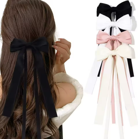 Hot Sale Customize Women Sweet Hair Bow Fabric Bowknot Long Colorful Ribbon Bow Tassel Hair Pins for Girls Gift