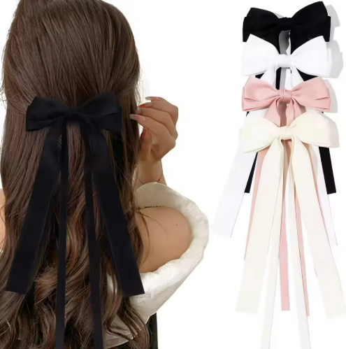 Hot Sale Customize Women Sweet Hair Bow Fabric Bowknot Long Colorful Ribbon Bow Tassel Hair Pins for Girls Gift
