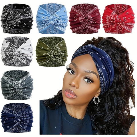 Women Cross Wide Edge Cashew Print Headband