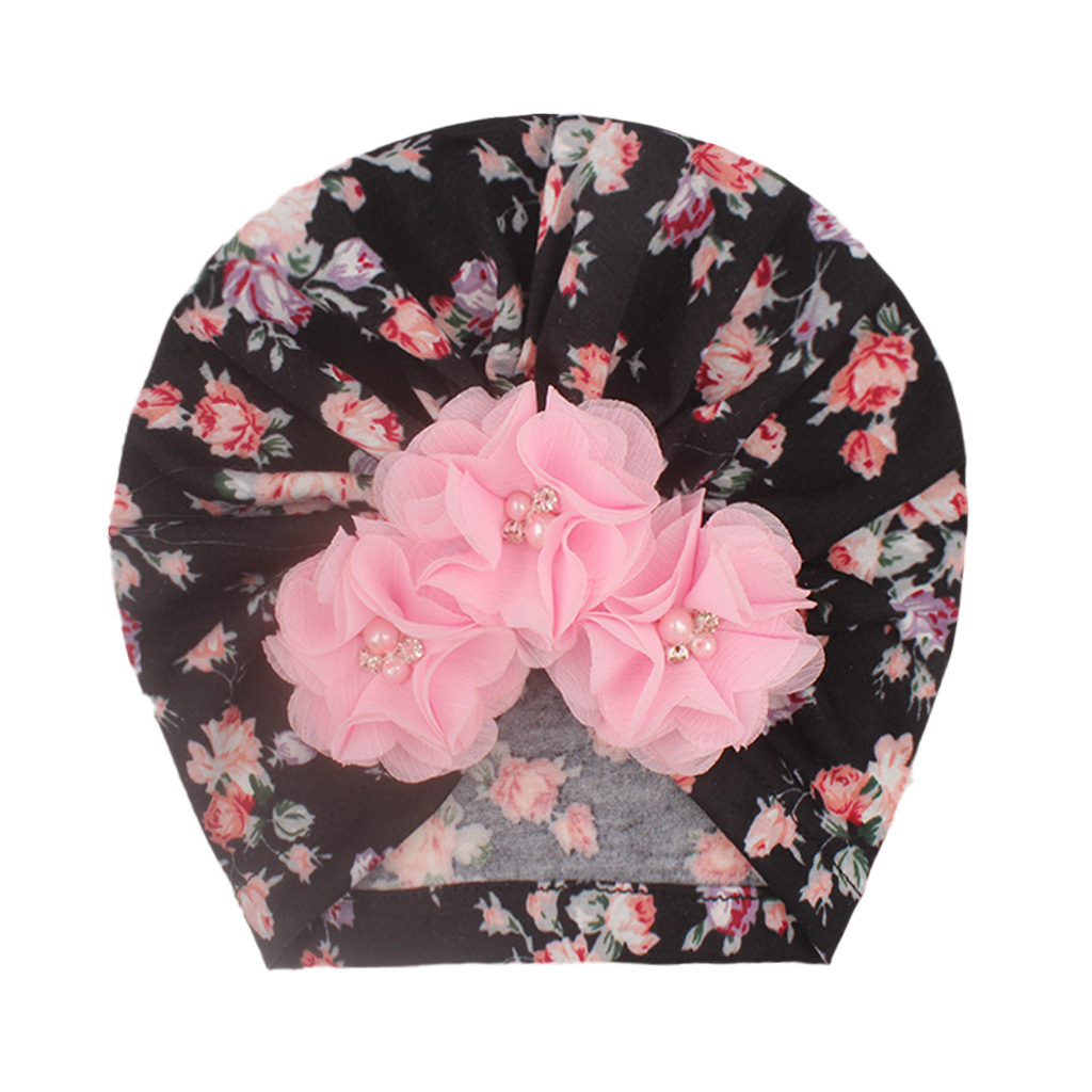 Cute Printed Baby Turban Hat with 4 Beads, Cartoon Infant Cap for Toddlers