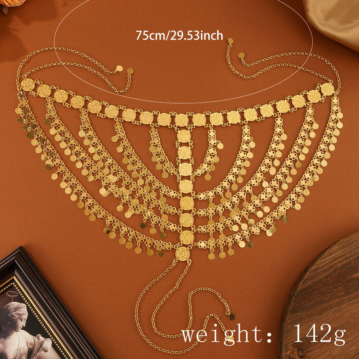Gold Alloy Coin Tassel Headband Hair Chain