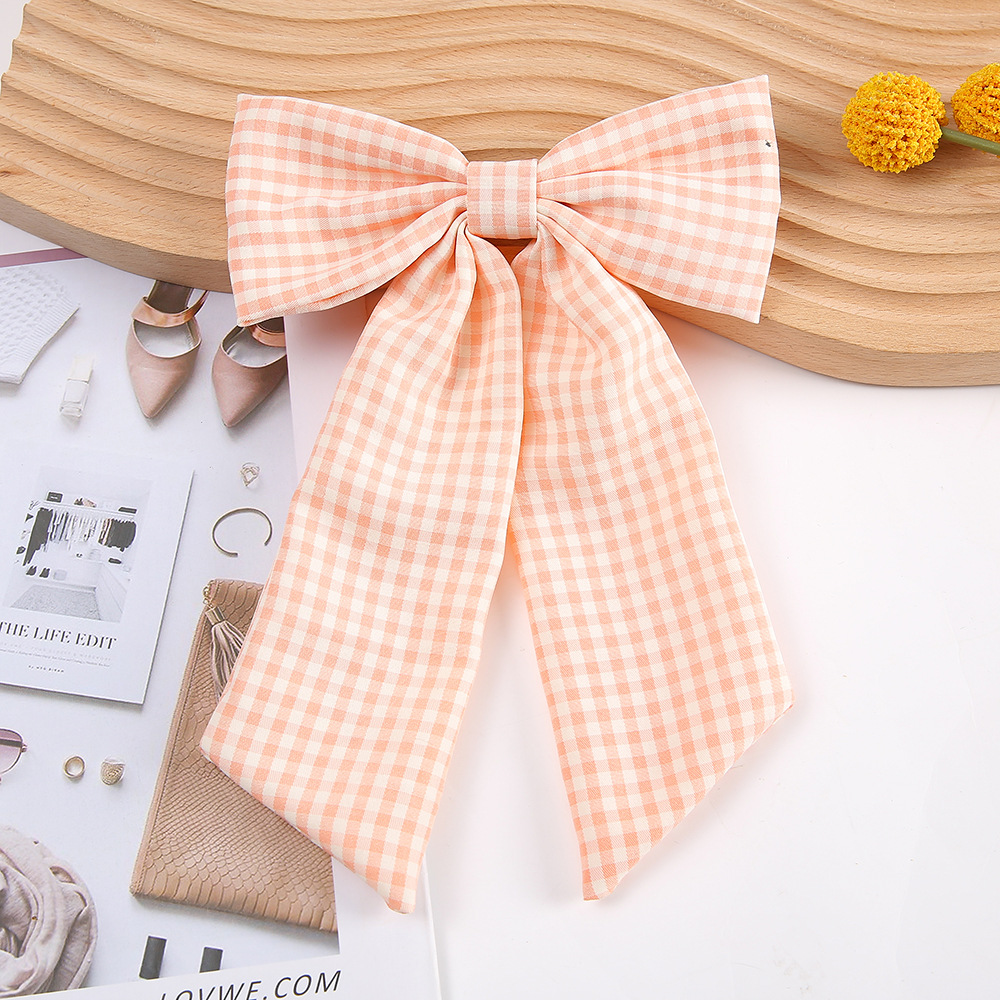 Korean Fresh Plaid Bow Hair Clip, Sweet Fabric Duckbill Clip for Women
