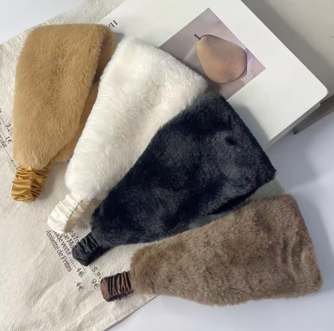 Autumn Winter Women's Elastic Headband for Cross-Border Imitation Rabbit Fur Wide Edge Windproof Hair Accessory for Winter