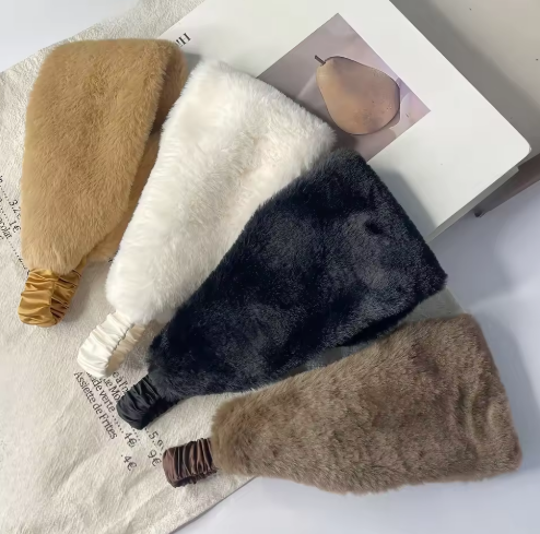 Autumn Winter Women's Elastic Headband for Cross-Border Imitation Rabbit Fur Wide Edge Windproof Hair Accessory for Winter