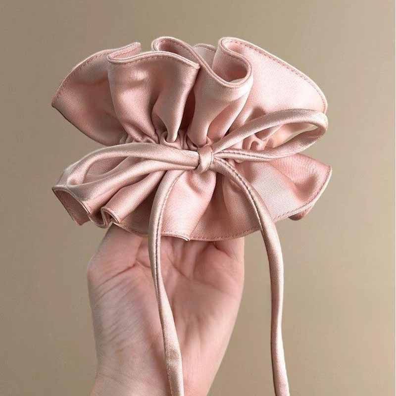 Gentle Double Layer Pleated Bow Ribbon Scrunchie, Elegant Hair Tie for Women