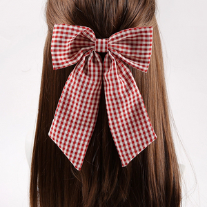 Korean Fresh Plaid Bow Hair Clip, Sweet Fabric Duckbill Clip for Women