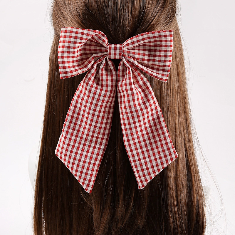 Korean Fresh Plaid Bow Hair Clip, Sweet Fabric Duckbill Clip for Women