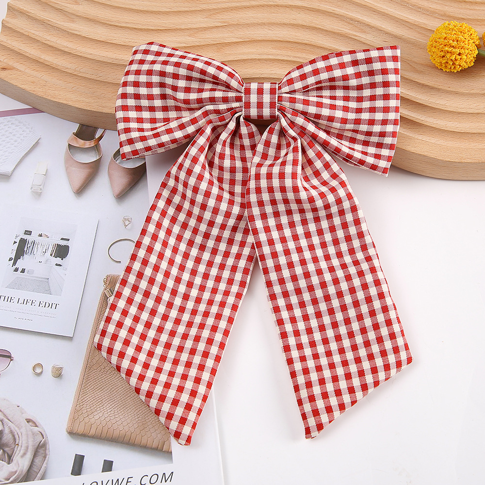 Korean Fresh Plaid Bow Hair Clip, Sweet Fabric Duckbill Clip for Women