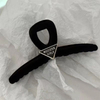 Black Flocked Triangle Label Shark Hair Claw, French Vintage Elegant Hair Clip for Women