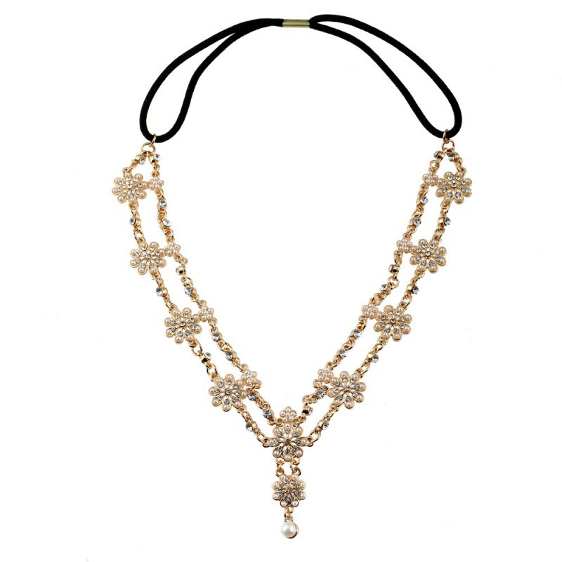 Pearl Flower Elastic Tassel Alloy Rhinestone Headpiece