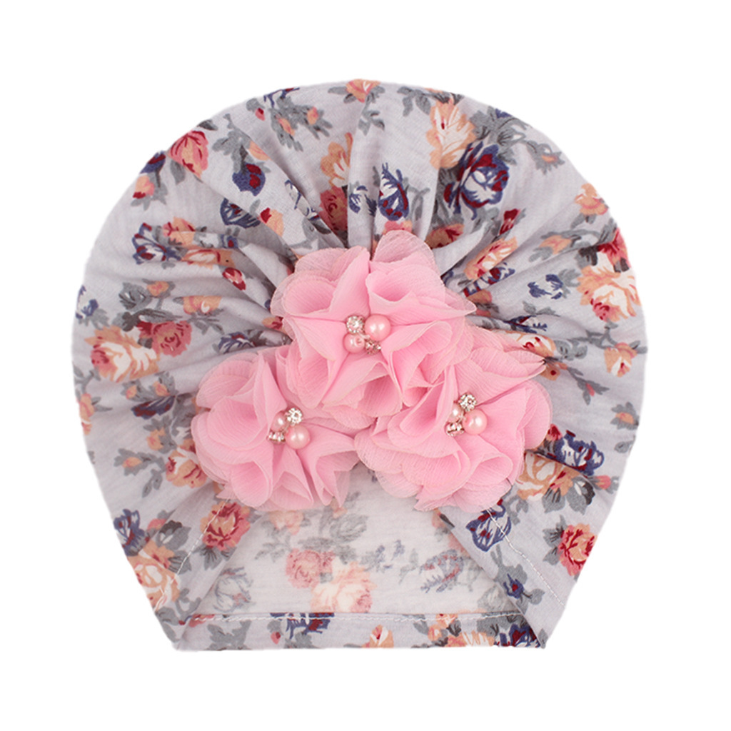 Cute Printed Baby Turban Hat with 4 Beads, Cartoon Infant Cap for Toddlers