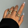 Fashion Korean Women and Men Irregular Personalized Gold Plated Ring Open Size Adjustable Ring Set for Unisex