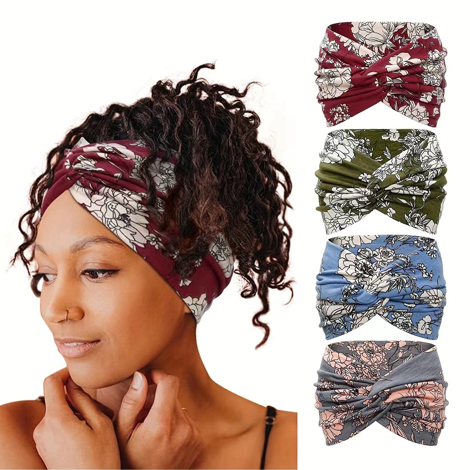 Floral Wide Edge Elastic Headband for Women