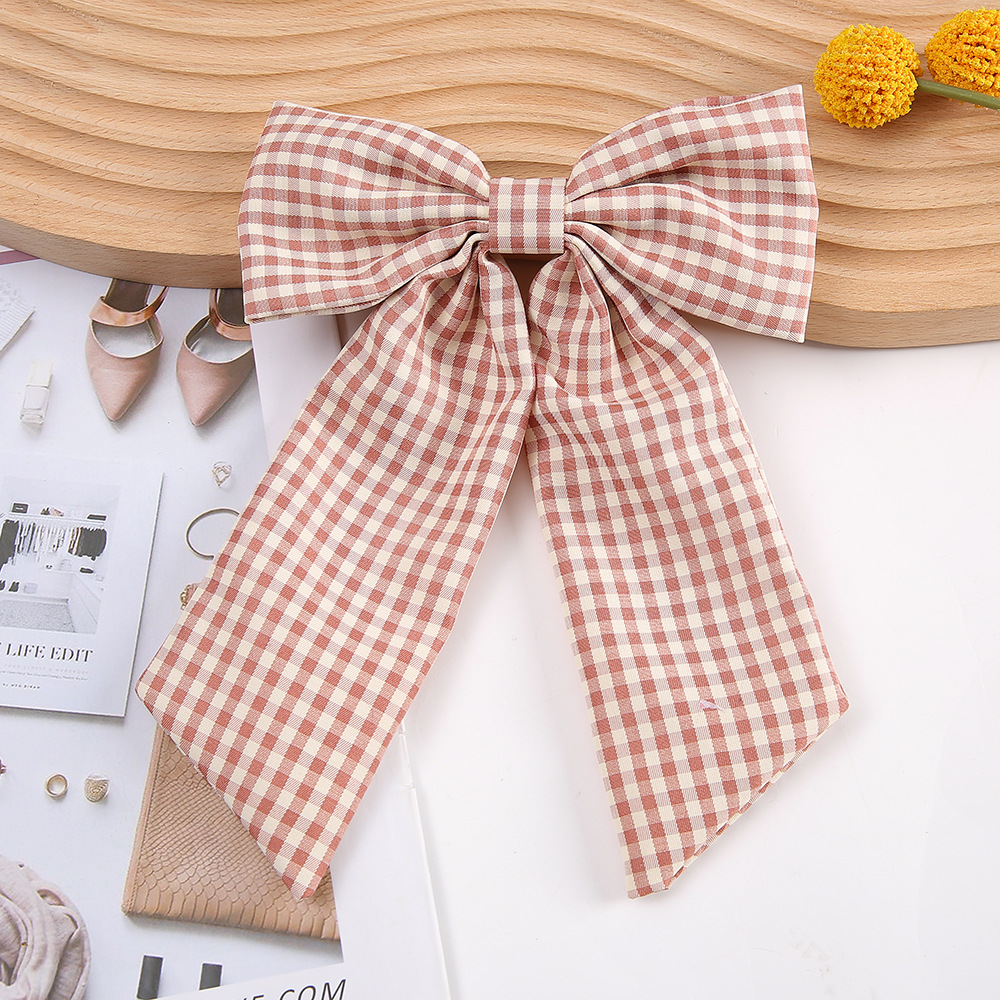Korean Fresh Plaid Bow Hair Clip, Sweet Fabric Duckbill Clip for Women