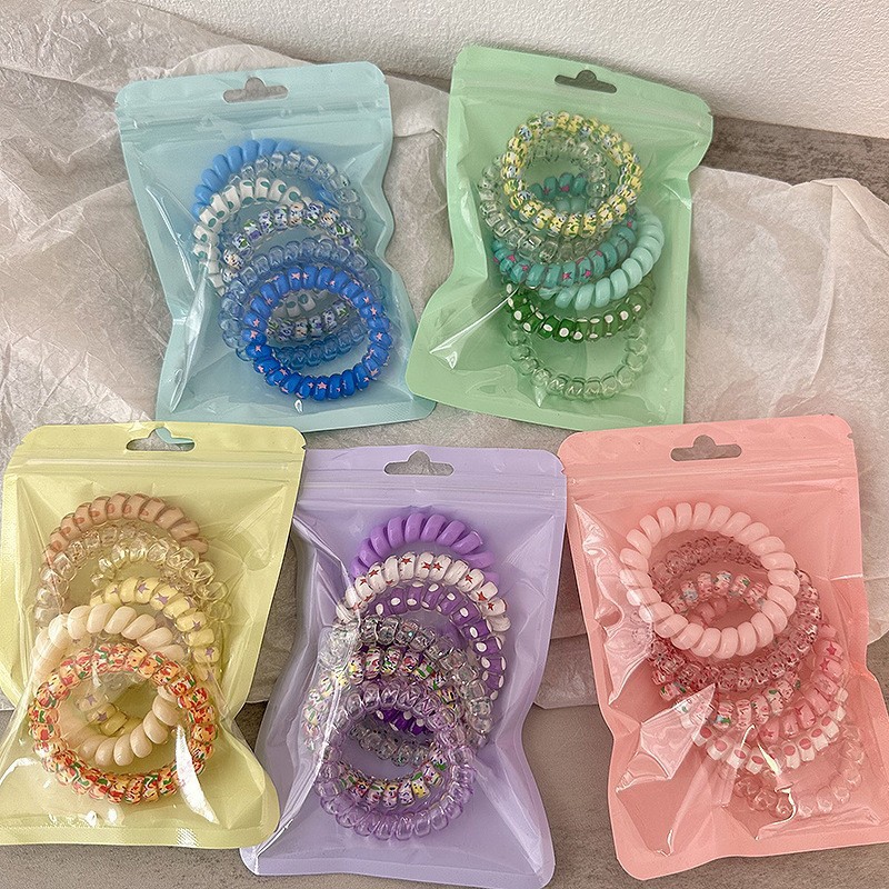 Summer Candy Color Telephone Wire Hair Ties, High Elastic Simple Hair Rings for Women