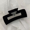Black Flocked Triangle Label Shark Hair Claw, French Vintage Elegant Hair Clip for Women