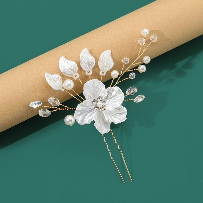 Bridal Hair Accessory White Shell Petal Pearl Crystal Hair Clip