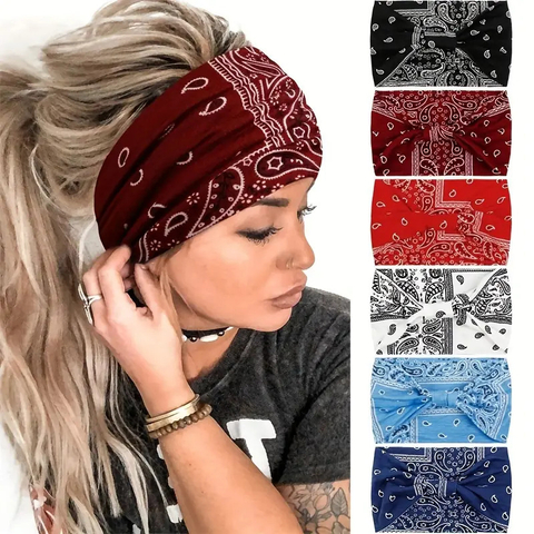 Bohemian Wide Sport Sweatproof Cashew Print Headband for Women