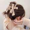 Winter Plush Knit Bow Shark Hair Claw, Elegant Hair Clip for Women