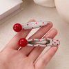 Korean Red 3D Heart Hair Clip, French Vintage Polka Dot Side Bangs Hair Pin for Women