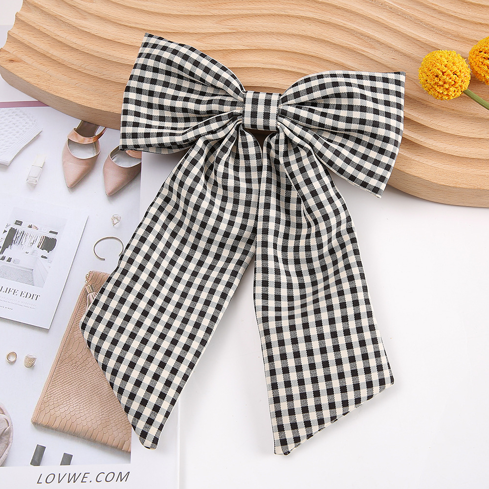 Korean Fresh Plaid Bow Hair Clip, Sweet Fabric Duckbill Clip for Women