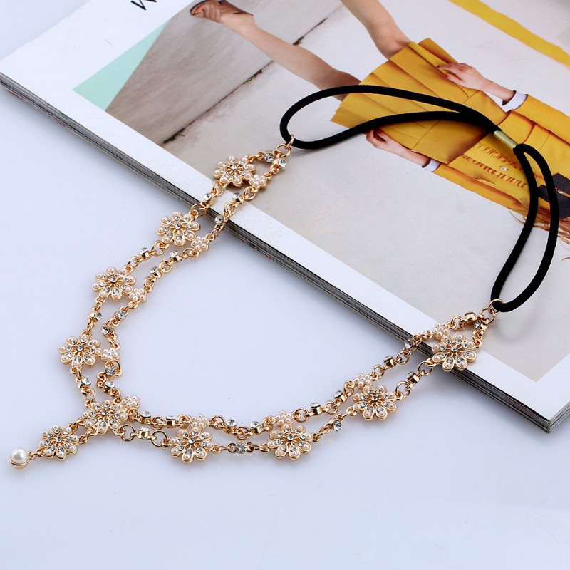 Pearl Flower Elastic Tassel Alloy Rhinestone Headpiece