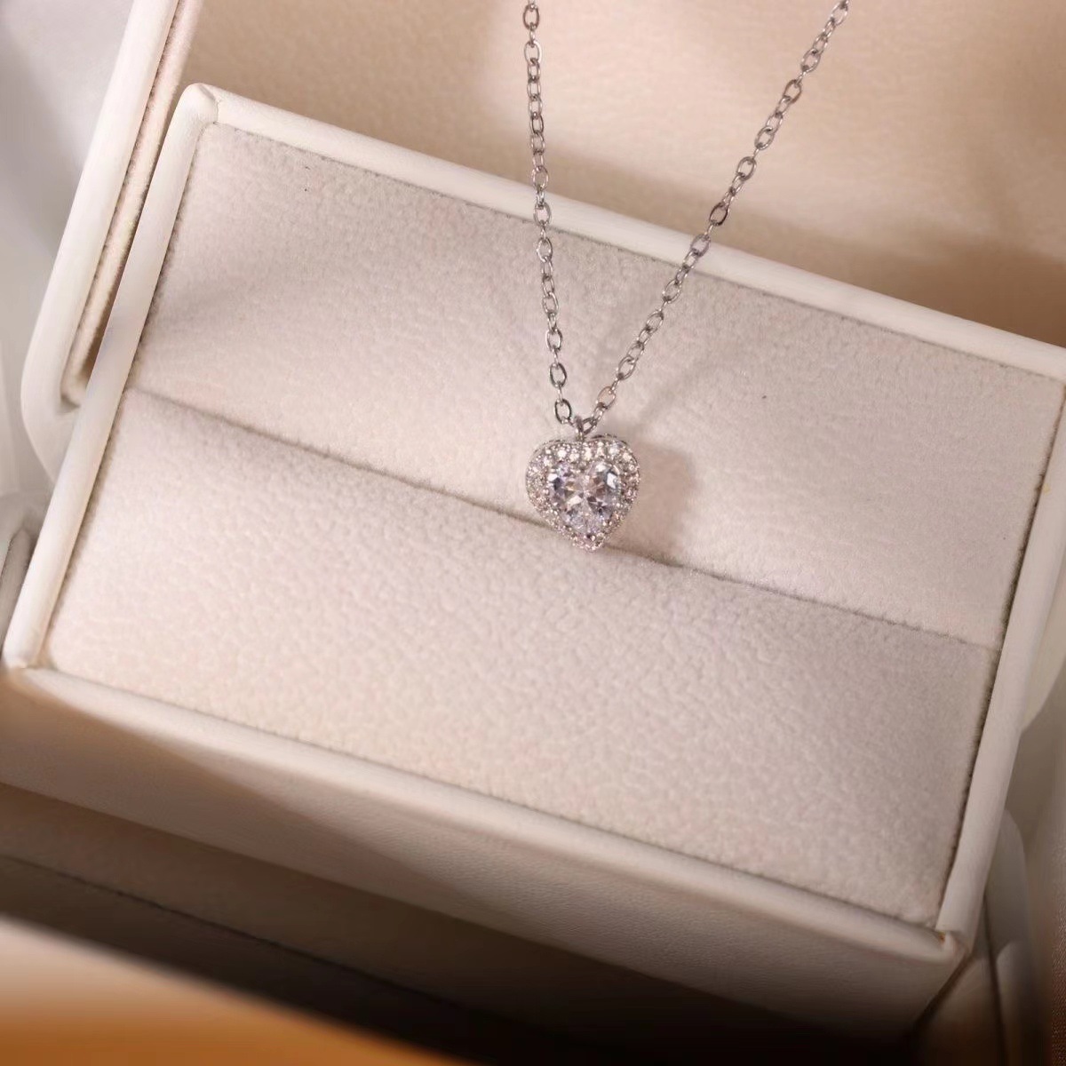Luxury Heart Zircon Jewelry Set - Necklace, Earrings & Ring