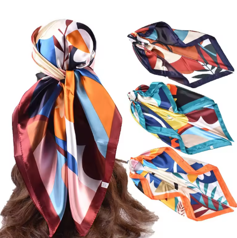 Hot Selling Retro Printed Big Square Scarves Floral Scarves Women Satin Square Flower Scarves Fashionable Square Large Headscarf