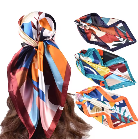 Hot Selling Retro Printed Big Square Scarves Floral Scarves Women Satin Square Flower Scarves Fashionable Square Large Headscarf