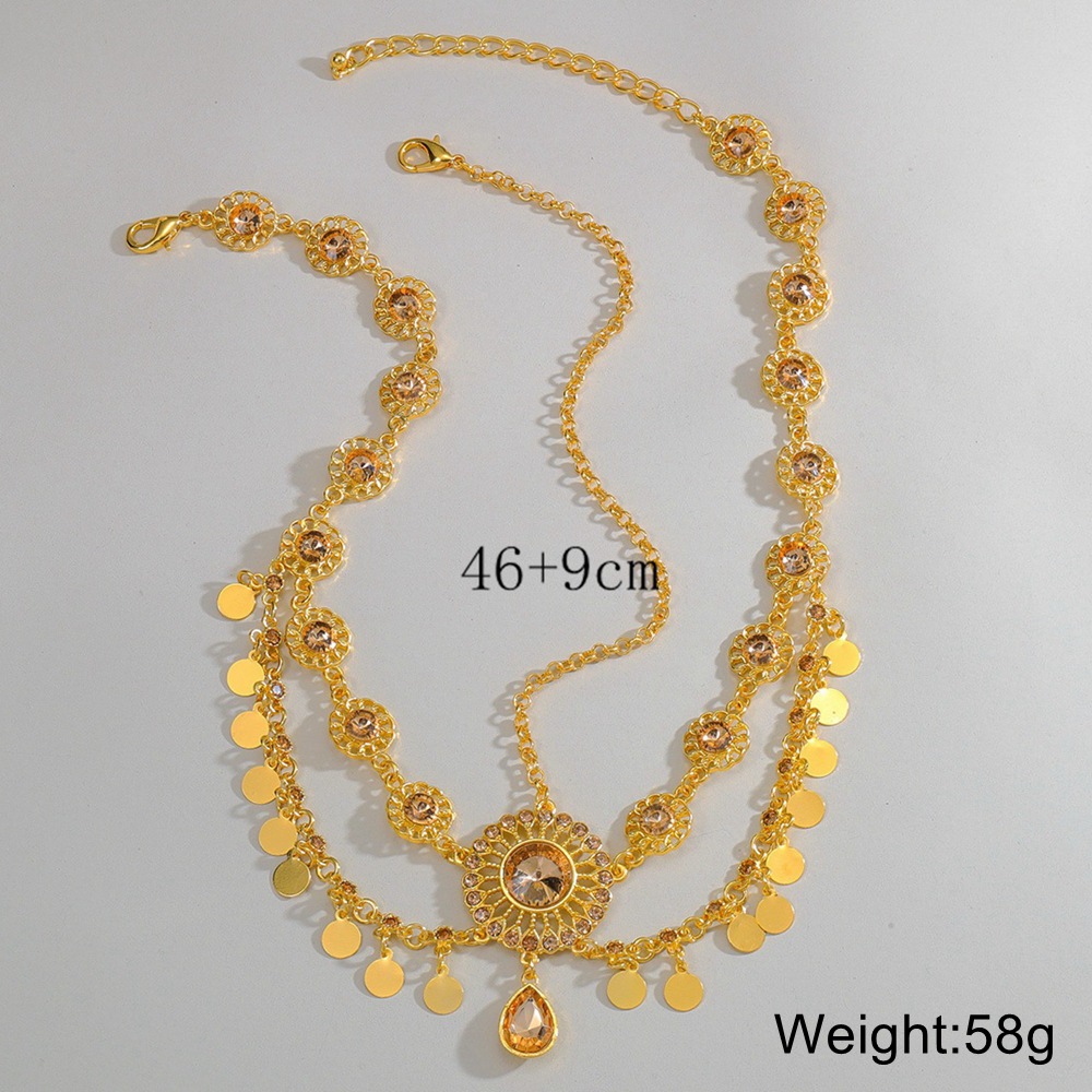 Hollowed-out Diamond-encrusted Crystal Geometric Round Tassel Head Chain