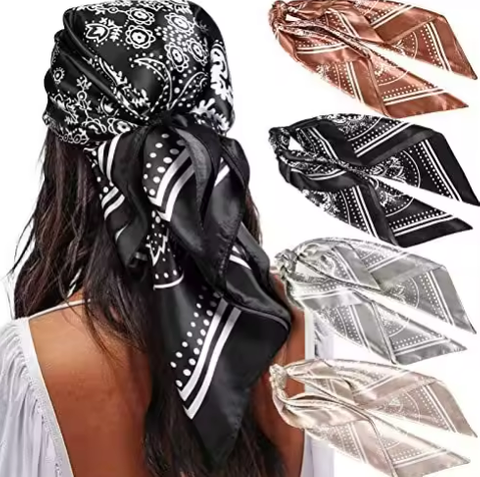 Hot Selling Retro Ethnic Style Floral Printing Big Square Scarves Women Satin Fashionable Square Multiple Styles Large Headscarf