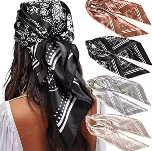 Hot Selling Retro Ethnic Style Floral Printing Big Square Scarves Women Satin Fashionable Square Multiple Styles Large Headscarf