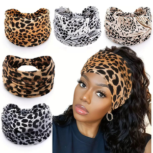 Ladies' elastic wide edge leopard print headband