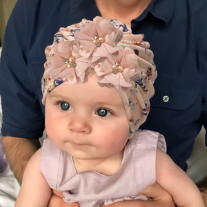 Cute Printed Baby Turban Hat with 4 Beads, Cartoon Infant Cap for Toddlers