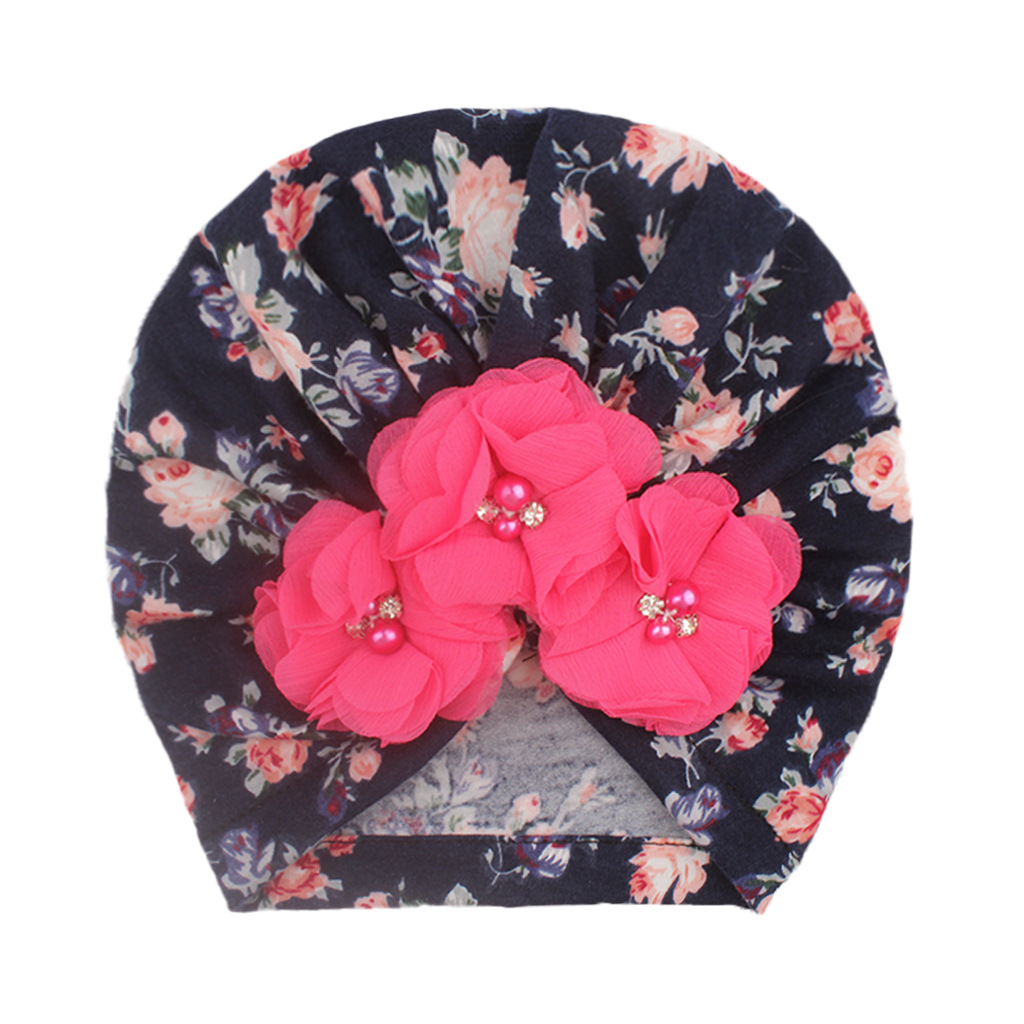 Cute Printed Baby Turban Hat with 4 Beads, Cartoon Infant Cap for Toddlers
